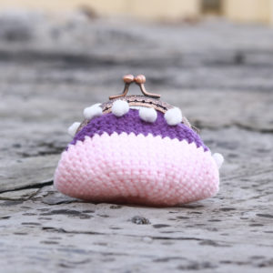 迷你口金編織鉤織包 - 紫系白球 FB001-011