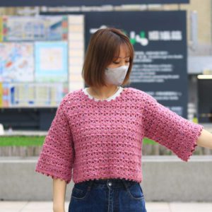 V紋結粒邊長袖上衣 CC002-041
